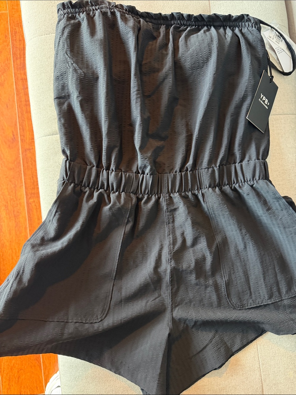 Abercrombie & Fitch Black Strapless Romper with Elastic Waistband